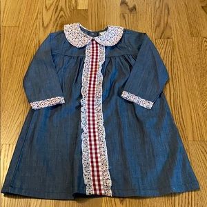 Paty Burgundy and Pink Chambray Long Sleeve Dress